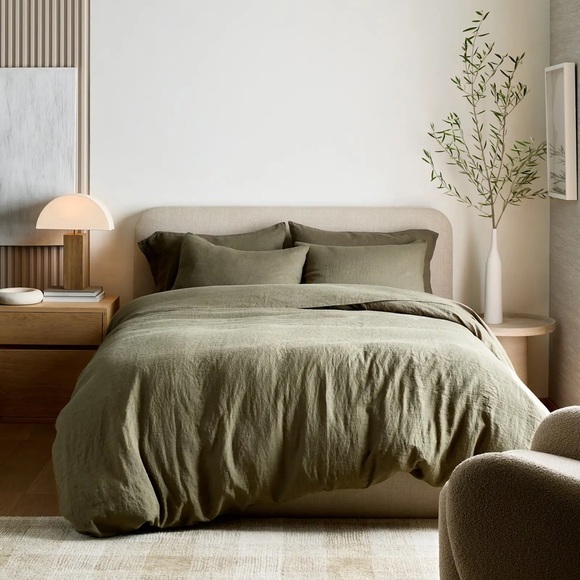 NWT Quince European Linen Twin Duvet Cover in Dusty Olive - Picture 3 of 6